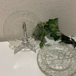 (4) Vintage Clear Glass Embossed Dinner Plates Grapes KIG Indonesia 10.25" G3